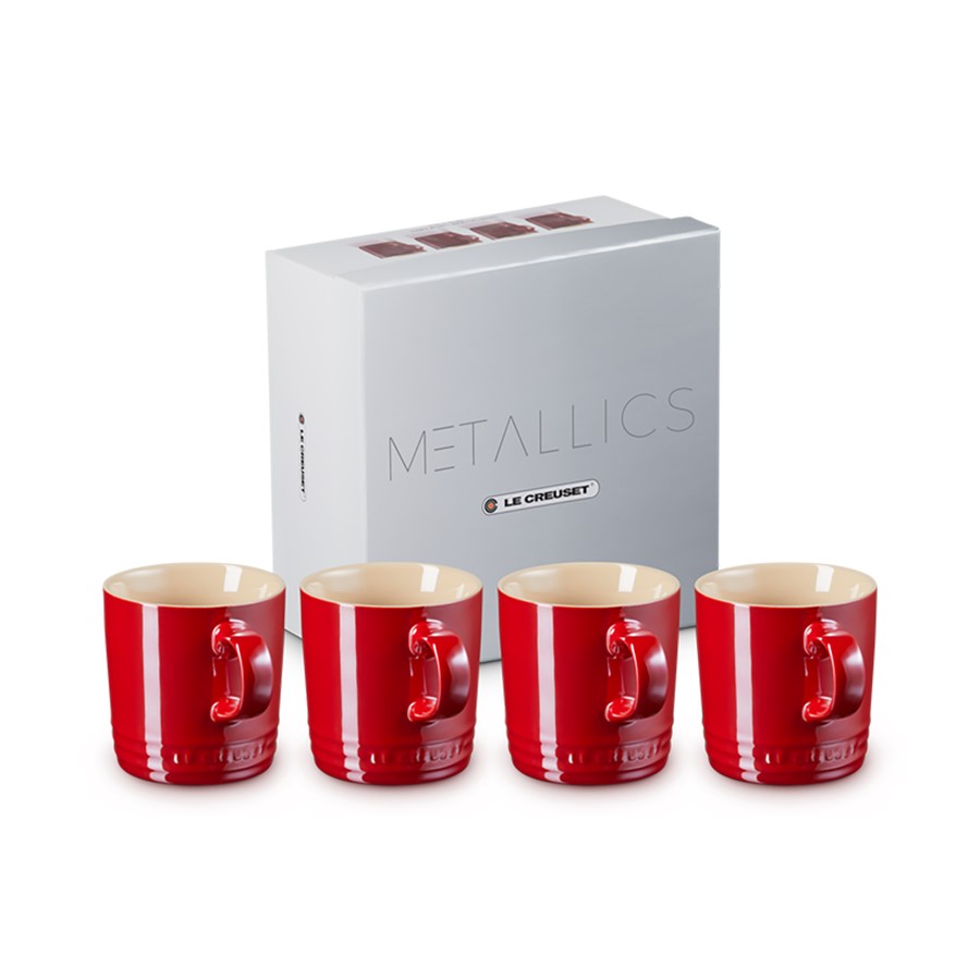 additioanl image for  Le Creuset 4 Metallic Mugs Cerise 350 ml 
