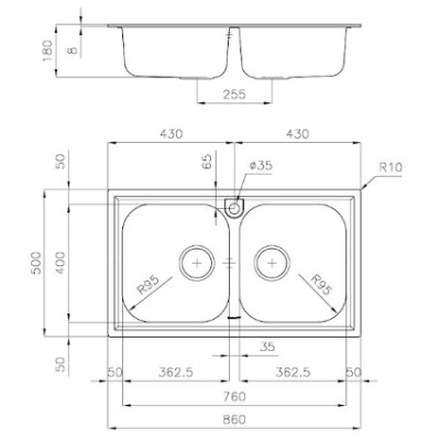additioanl image for  Foster Sink FM Stndrd (8mm Edg)S/S 86x50 