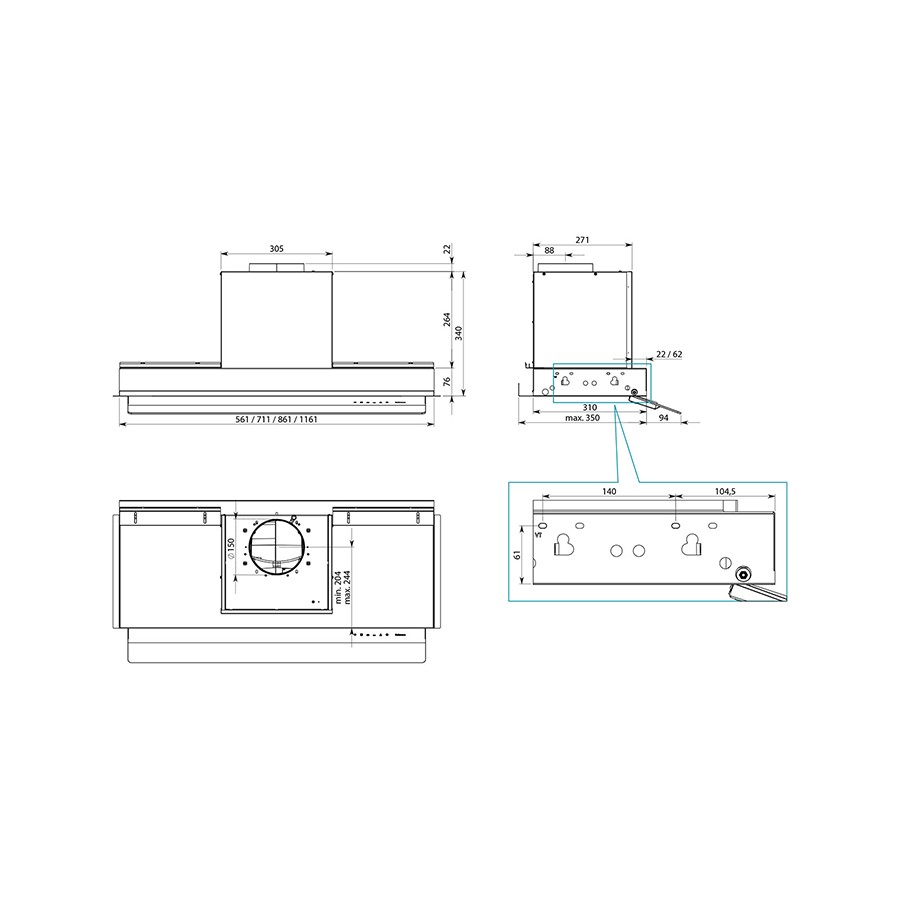 additioanl image for  Falmec Hood Virgola Touch Black 60 cm 