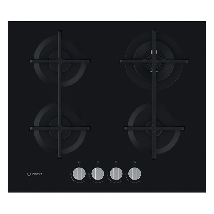 Indesit Hob Gas 4 Burner Glass Black Image
