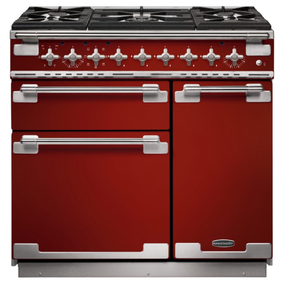 product image RangeM Elise 90 DF Cherry Red H 91.0 / 93.5 cm x W 90.0 cm x D 59.8 cm