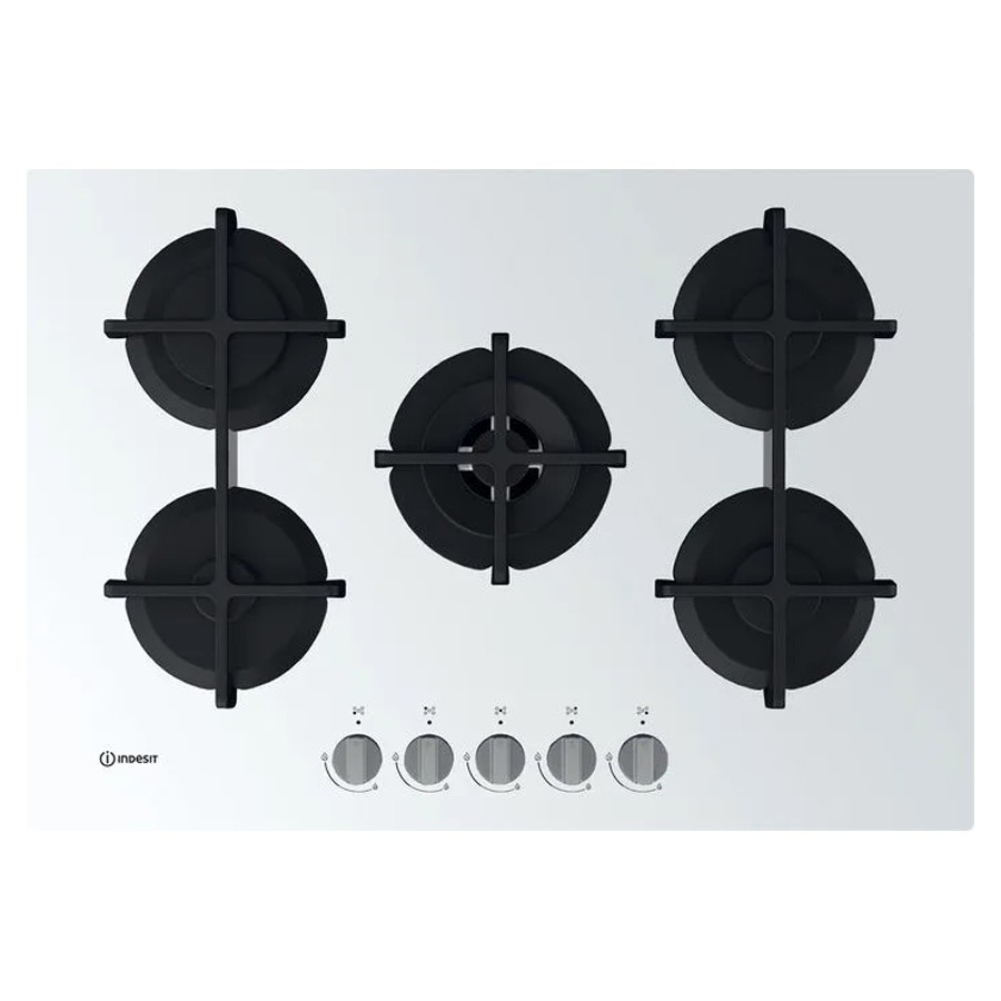 product image Indesit Gas Hob 5 Burners White Glass H 5.1cm x W 73.0cm x D 51.0cm