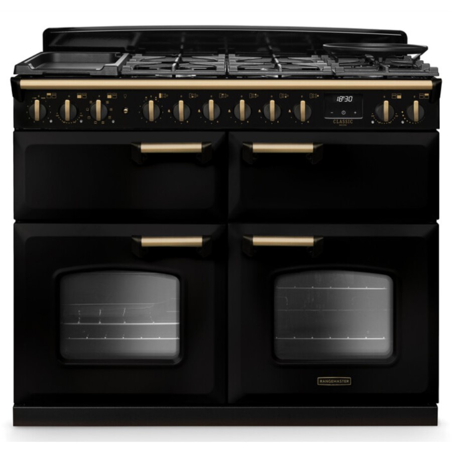 product image RangeM Dual Fuel Black/ Brass 110 H 89.50 / 93.50 cm x W 90.00 cm x D 61.70 cm 89.50 / 93.50 cm x W 109.20 cm x D 61.70 cm