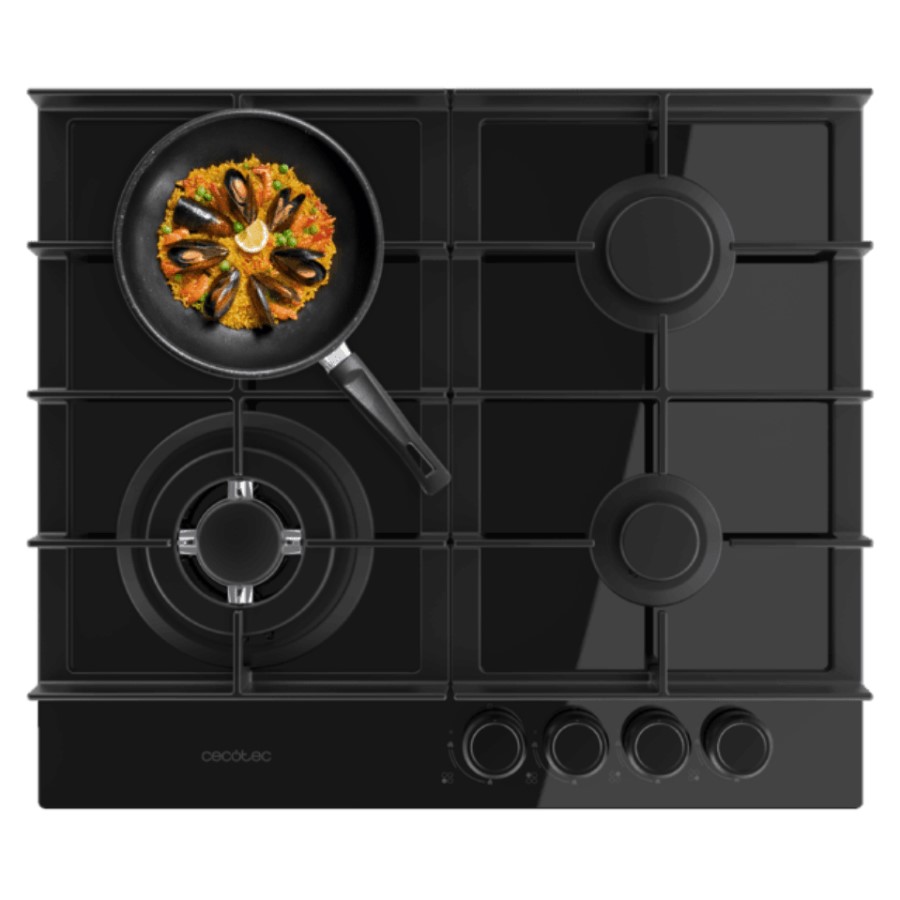 product image Cecotec Hob Gas 4 Burners Black H 89.50 / 93.50 cm x W 90.00 cm x D 61.70 cm